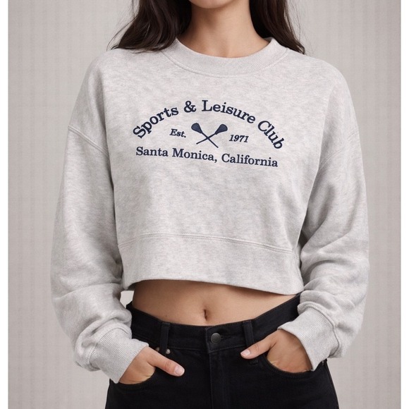 Abercrombie & Fitch Gray Cropped Sweatshirt Santa Monica California Preppy Sz S - Picture 6 of 6